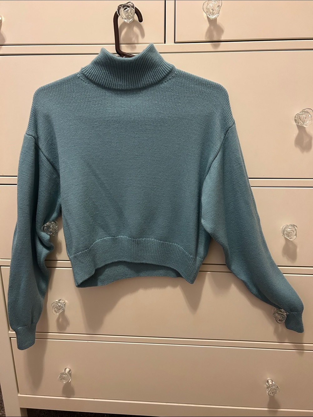 NWT Wilfred Free Turquoise Cropped Turtleneck Sweater Size XS
